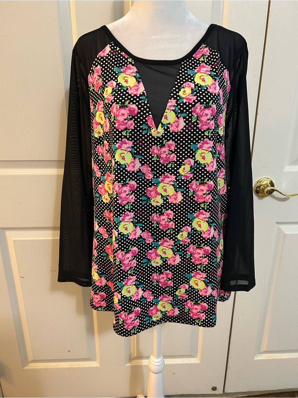 Betsey Johnson floral & mesh tunic, XL